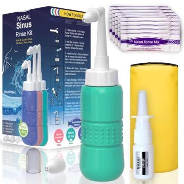 Imagem de TONELIFE Kit de enxágue sinusal com 40 pacotes de sal, bolsa pulverizadora - Potes Neti - irrigação nasal - livre de BPA - Frasco de enxágue nasal para alívio de sinusite e alergia - sabonete nasal