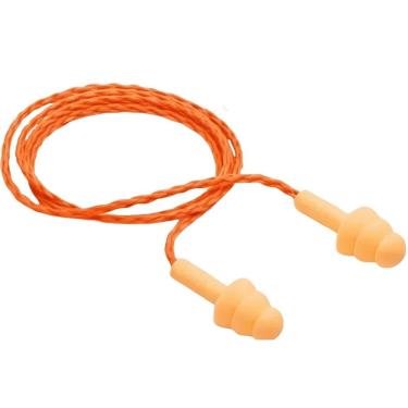 Imagem de Protetor Auricular Silicone Laranja Conforto e Redução de Ruído 19DB Pomps Plus com Cordão Poliéster 3M CA 5745