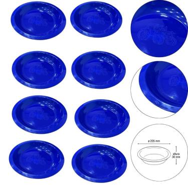 Imagem de Kit 8 Prato Infantil De Plástico Com Desenho De Trator Azul