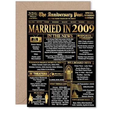 Imagem de Stuff4 Cartão dourado de aniversário de 16 anos para homens e mulheres - Jornal dourado casado em 2009 - Cartão de aniversário de casamento de 16 anos para esposa companheira marido parceiro, cartões