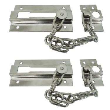 Imagem de Kit 2 Fecho Pega Ladrão Aço Com Corrente 88Mm X 25Mm Portas - Guepar