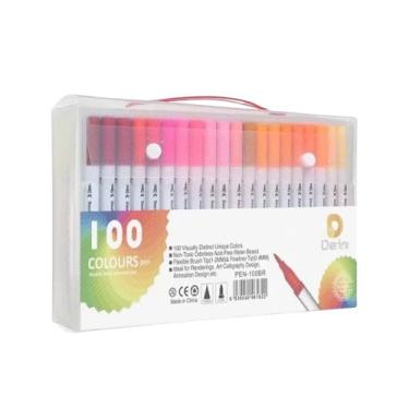 Imagem de Kit60/80/100/120 Cores Caneta 2 em1 Brush Lettering e Ponta Fina Dual Pen Canetinha Colorir Desenho (100)