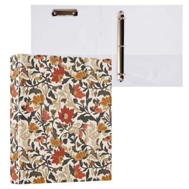 Imagem de Fichário vintage de outono floral 3 anéis, fichário decorativo de 3,8 cm, com prancheta e 3 bolsos transparentes, comporta 200 folhas de papel tamanho A4, fichários à prova d'água para escola, casa