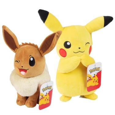 Imagem de Pacote com 2 brinquedos de pelúcia Pokémon 8 Eevee e Pikachu Let's Go 