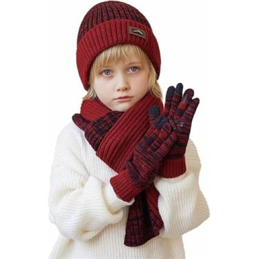 Imagem de Conjunto De Gorro De Inverno Para Crianças, Chapéu, Cachecol Para Meninas E Meninos De 4 A 10 Anos, Red