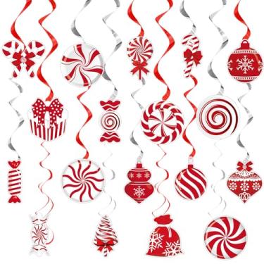 Imagem de 40 peças de decoração de redemoinho de bengala de doces de Natal vermelho e branco pirulito de hortelã-pimenta pendurados no teto serpentinas para enfeites de recortes de doces para candyland, casa