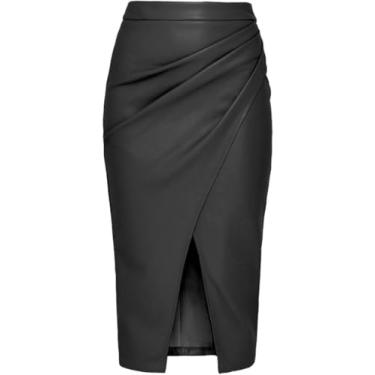 Imagem de Saia Pu Femininasaia Lápis, Saia Midi Feminina, Saia Longa Pu Com Fenda De Cintura Alta Feminina, White, M