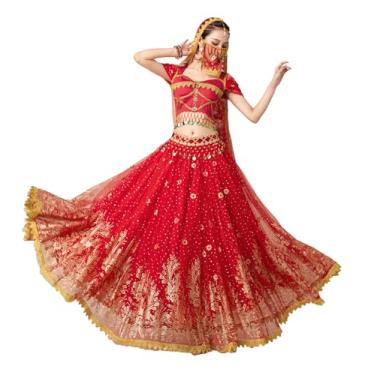 Imagem de ORIDOOR Fantasias femininas indianas Aladdin Jasmine Princesa Dança do Ventre Bollywood, 01 - Vermelho, G