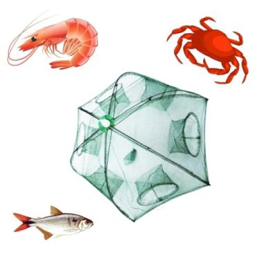 Imagem de Armadilha de Pesca Dobrável Portátil 90x90cm - Rede de Pesca Multiuso para Camarão, Peixes e Isca Viva com 8 Entradas Retráteis