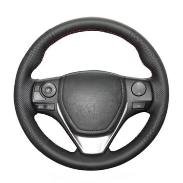 Imagem de MEWANT Capa de volante de couro genuíno preto Hnadsewing para Toyota RAV4 2013-2019 / Corolla 2014-2019 / Corolla iM (EUA) 2017-2018 / Auris 2013-2016/ para Scion iM 2016 (volante de borracha)