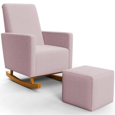Imagem de Poltrona de Amamentação com Balanço e Puff Ravena W01 Bouclê Rosê - Lyam Decor