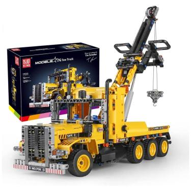 Imagem de Kit de Construção Caminhão de Reboque com 1250 Peças para Crianças e Adultos, Mould King, Amarelo