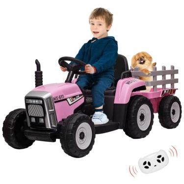 Imagem de Trator Elétrico Infantil 12V com Controle Remoto Faróis de LED e Mudança de Marcha, PINGHU, Rosa
