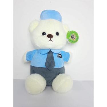 Imagem de Urso Policial Protetor de Pelúcia Azul e Branco - 25 cm - Modelo 66-69