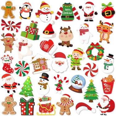 Imagem de DTOFOOT 72 peças Broche de acrílico de Natal com etiqueta em massa de Natal fofo guirlanda de Papai Noel, boneco de neve, alce, anjo, rena, bala, broche para roupas, mochila, joias, chapéu, decoração
