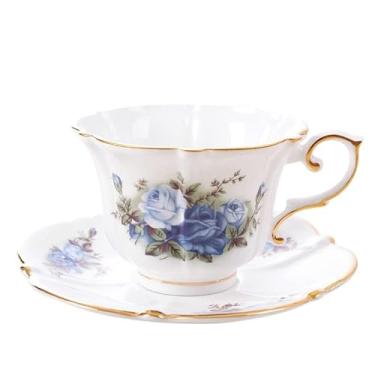 Imagem de Conjunto de chávenas de chá de cerâmica pires porcelana real vintage reutilizável conjunto de xícaras de café borda dourada chá extravagante Xicara caneca de café (cor: Estilo 2)