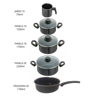 Imagem de Jogo Panelas 5 Peças Aço Vítreo Preto Cerâmica Indução Jjb