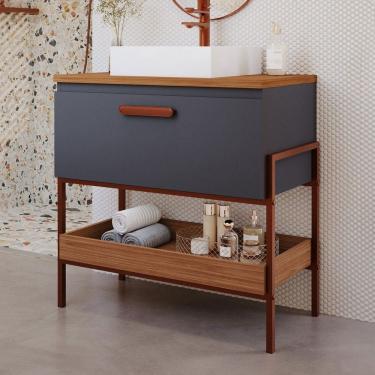 Imagem de Armário de Banheiro Portinari 80cm 1 Porta 100% Mdf Titanium/Freijó - Mgm Móveis