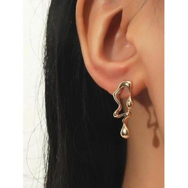 Imagem de 1 par de brincos simples, delicados, dourados, assimétricos, em forma de gota d'água, temperamento, moda, uso diário e trabalho para mulheres
