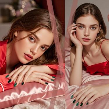 Imagem de Efeito de esmalte de gel real: tiras de unhas de gel curado - adesivos de arte de unhas de longa duração, à prova d'água, envoltório completo | Requer lâmpada UV/LED (verde)