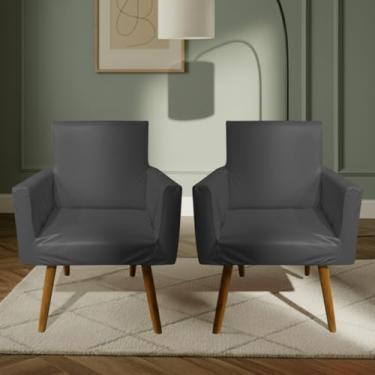 Imagem de Kit De 2 Capas Para Poltrona Nina Decorativa Sala Escritorio Quarto Em Malha Gel Liso (Chumbo)