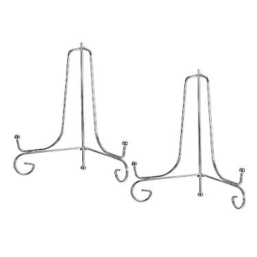 Imagem de Suporte de placa para exibição, 2 peças, suporte de placa decorativa de ferro, cavalete de metal, suporte dobrável para moldura de foto, prata