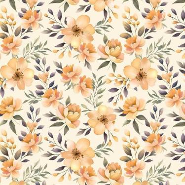 Imagem de Tecido Tricoline Floral Laranja - Peripan - 50 x 150 cm - Ideal para A