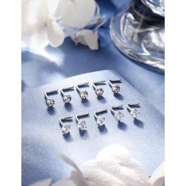 Imagem de Anéis de nariz e brincos de 20 g 18 g em forma de L diamante cirúrgico de aço inoxidável pequeno para mulheres, homens, orelha, saca-rolhas para joias, parafuso de 2 mm e 3 mm, 18g 3mm, Metal Cristal