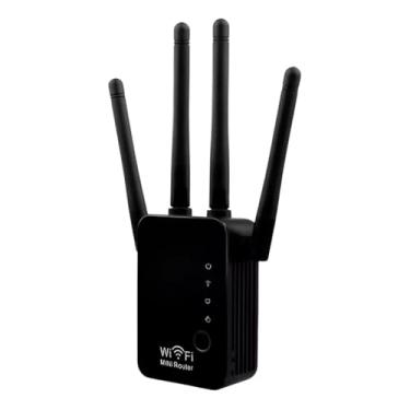 Imagem de Repetidor de Sinal Wi-Fi, 4 Antenas Externas, 2.4GHz, Portas Ethernet RJ45, 18x7x4cm, Preto, Amplificador de Rede