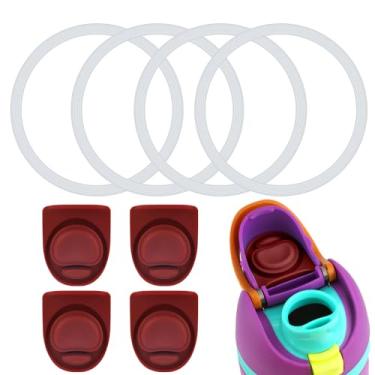 Imagem de 4 peças de círculo de vedação de garrafa de água e 4 peças de rolha de substituição, peças de vedação de tampa de anel de silicone para Owala Free Sip 538 g 680 g 947 g 1,134 g, acessórios de vedação