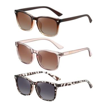 Imagem de (Pacote com 3) Óculos de sol para mulheres e homens, lentes polarizadas com proteção UV400, óculos de sol modernos e estilosos, Gradiente marrom + marrom transparente + gradiente de leopardo