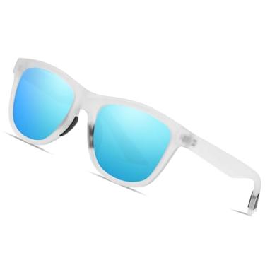 Imagem de Óculos de sol masculinos polarizados redondos modernos óculos de sol retrô clássicos sunnies pesca férias SY6106, Armação transparente | Lente espelhada azul, Normal