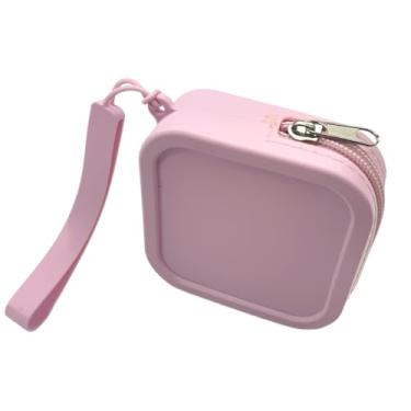 Imagem de Bolsa de armazenamento de silicone multifuncional para batom, cartões, fones de ouvido e chaves – Bolsa de moedas quadrada rosa com zíper