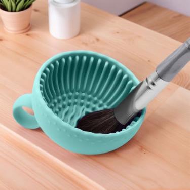 Imagem de Tigela de limpeza de pincéis de maquiagem, ferramenta de limpeza portátil de silicone para pincéis, esponjas de pó, esponjas (verde)