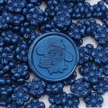 Imagem de 300 peças de contas de cera de vedação azul marinho em forma de flor para selos de carimbo para selos de envelope, convites, embalagens de vinho, selagem de letras