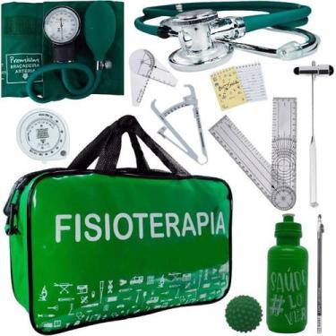 Imagem de Kit Bolsa Fisioterapia Acadêmico Martelo Buck Goniômetro Premium, Verd