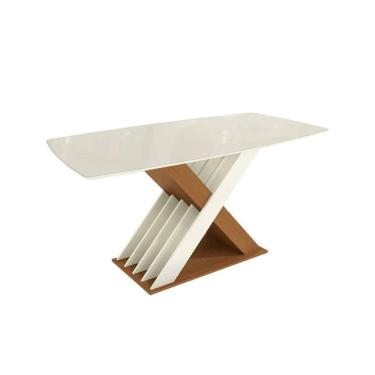 Imagem de Base Mesa De Jantar Graviola C- Tampo Madeirado C- Vidro 170x90cm Canela-off White-vidro Off White - Kappesberg