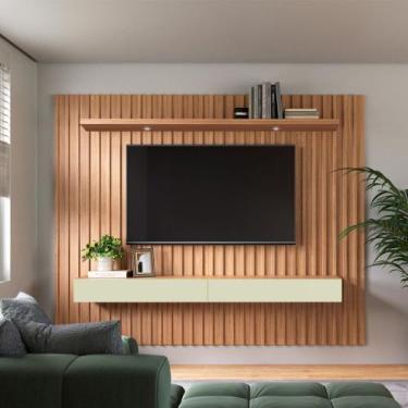 Imagem de Painel Ripado MDF para TV 2,23 x 1,83m com Luzes LED Freijó Madeirado 