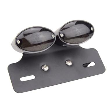 Imagem de GOOFIT Lâmpada dupla olho de gato para motocicleta cromada, indicador de freio traseiro, luz traseira com setas integradas, lâmpada de reserva cinza de substituição para bicicleta ATV scooter de