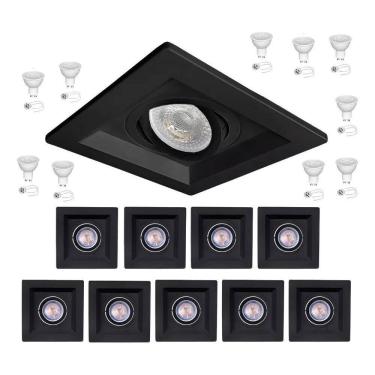 Imagem de Kit10 Spot Embutir Dicroica Mr1 Preto 6.5W 3000K Luz Amarela