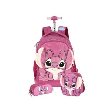 Imagem de Kit Mochila Stitch Rodinhas Lancheira E Estojo Triplo Roxo