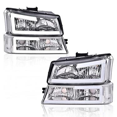 Imagem de PIT66 Conjunto de faróis LED DRL compatível com Chevy Silverado 1500 2500 3500 HD 2003-2006 compatível com Avalanche 1500 2500 03-06 (serve apenas sem revestimento) Par de faróis de lente transparente