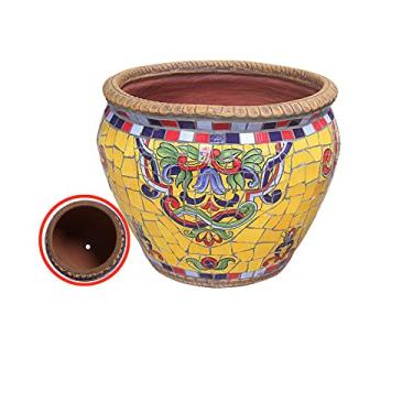 Imagem de EESCZVGBDX Vaso de cerâmica colorido pintado à mão Vaso de cerâmica vaso de flores grande decoração de jardim varanda vaso bonsai rural pátio externo