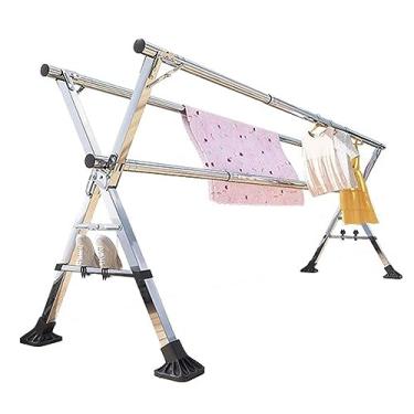 Imagem de Suporte de lavanderia para secar roupas, arejador, dobrável, escorredor de roupas de aço inoxidável, ajustável, suporte de roupas portátil para roupas internas e externas, suporte de secagem de roupas