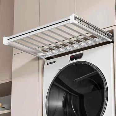 Imagem de Gaveta extensível para calças, organizador de guarda-roupa que economiza espaço, para máquina de lavar e secar, suporte multifuncional oculto em branco