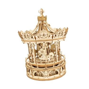 Imagem de Caixa De Música DIY Handmade Music 3D Assembly Model Carrossel Presente De Aniversário E Dia Dos Namorados caixa de música adulta(Natural)