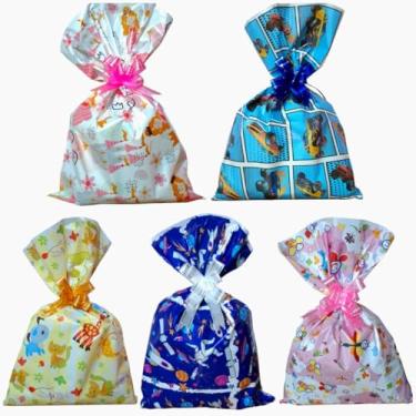 Imagem de Kit 10 Sacos de Presente 25x37 cm, 10 Laços Fácil (Infantil Sortidos)
