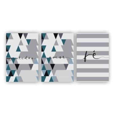 Imagem de Kit Placas Quadros 3 Pçs 20X30 Gratidão Amor Fé Triangulos - X4adesivo