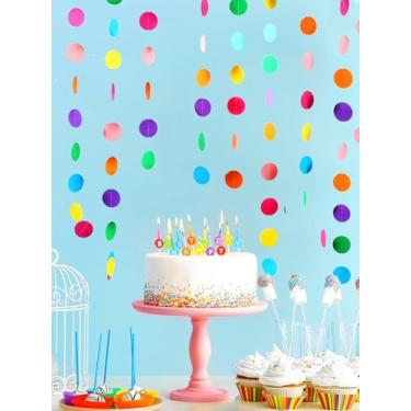 Imagem de Pacote com 5 bandeiras coloridas de guirlanda, 20 m, círculos de papel, pendurados, arco-íris, bolinhas redondas, pano de fundo para aniversário, sala de aula, baile, casamento, festas de fim de ano
