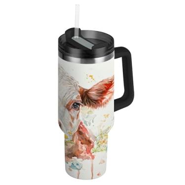 Imagem de SEHANY Copo Highland Cow 1,134 g com tampa e canudo, aço inoxidável de vácuo duplo isolado garrafa de água esportiva suporte para copo de café de viagem à prova de vazamento para bebida gelada
